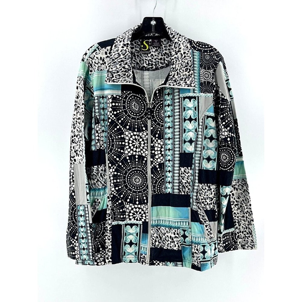 Sportelle Women's Plus Full Zip Long Sleeve Geometric Animal Print Jacket 1X